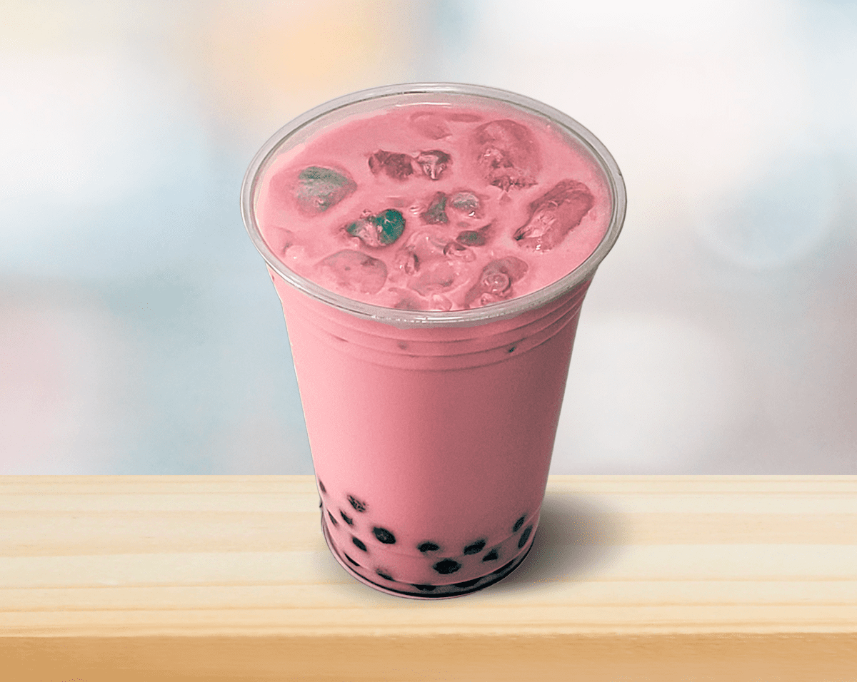 photo of strawberry boba tea  over ice