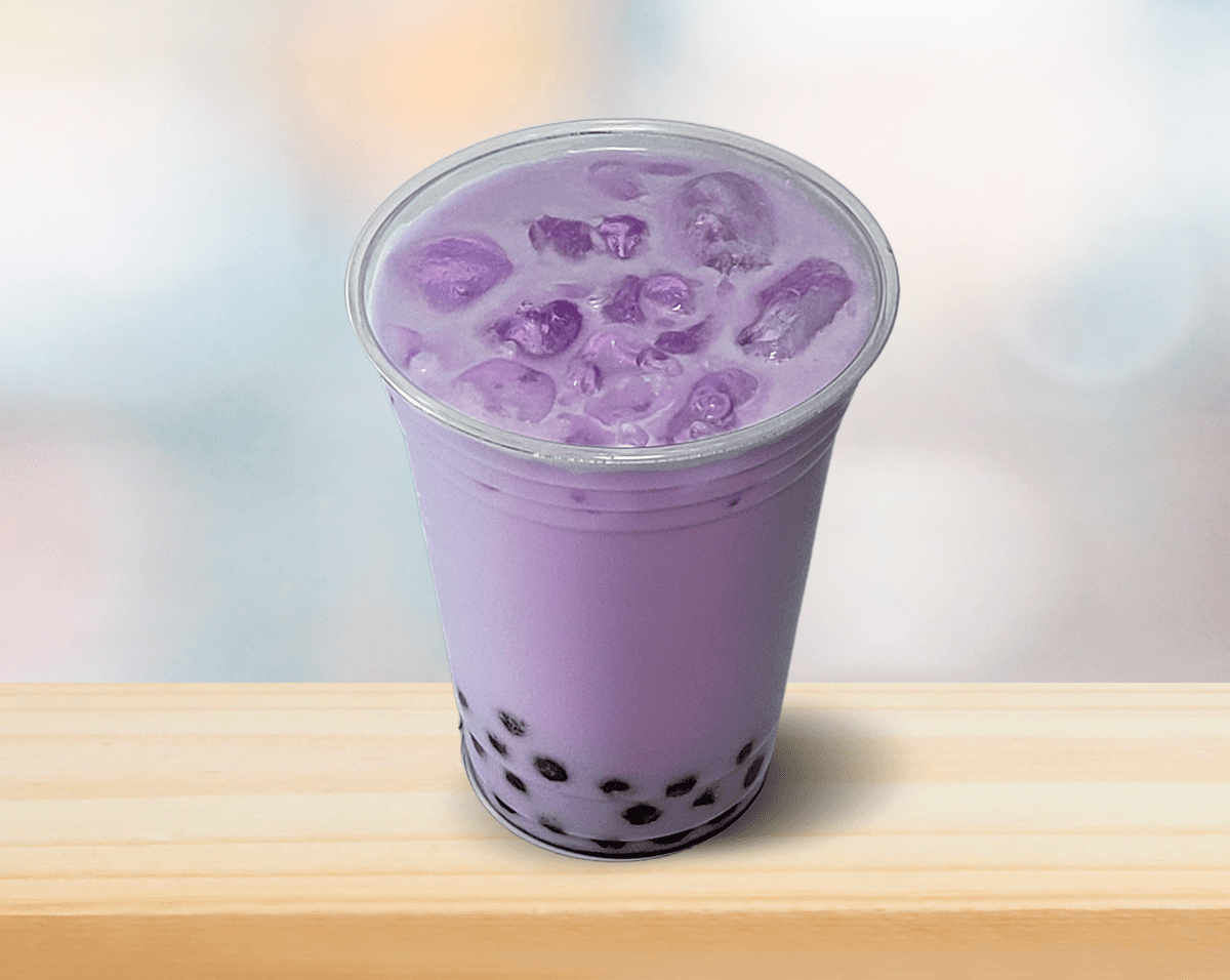 photo of taro boba tea over ice